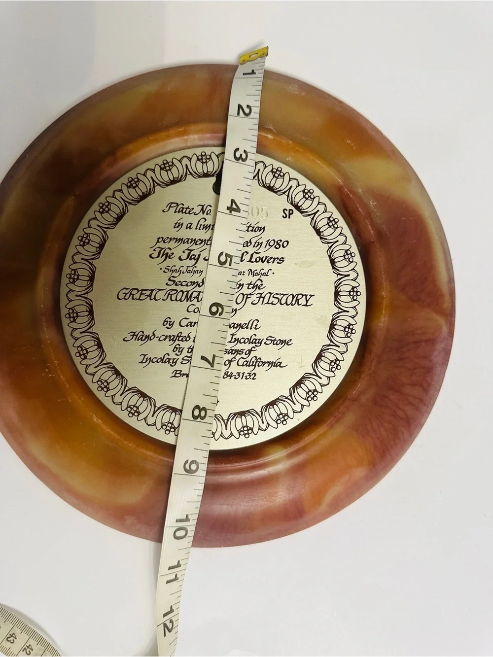 Vintage 1980 Incolay Stone Taj Mahal Lovers Carl Romanelli 10” Collector Plate